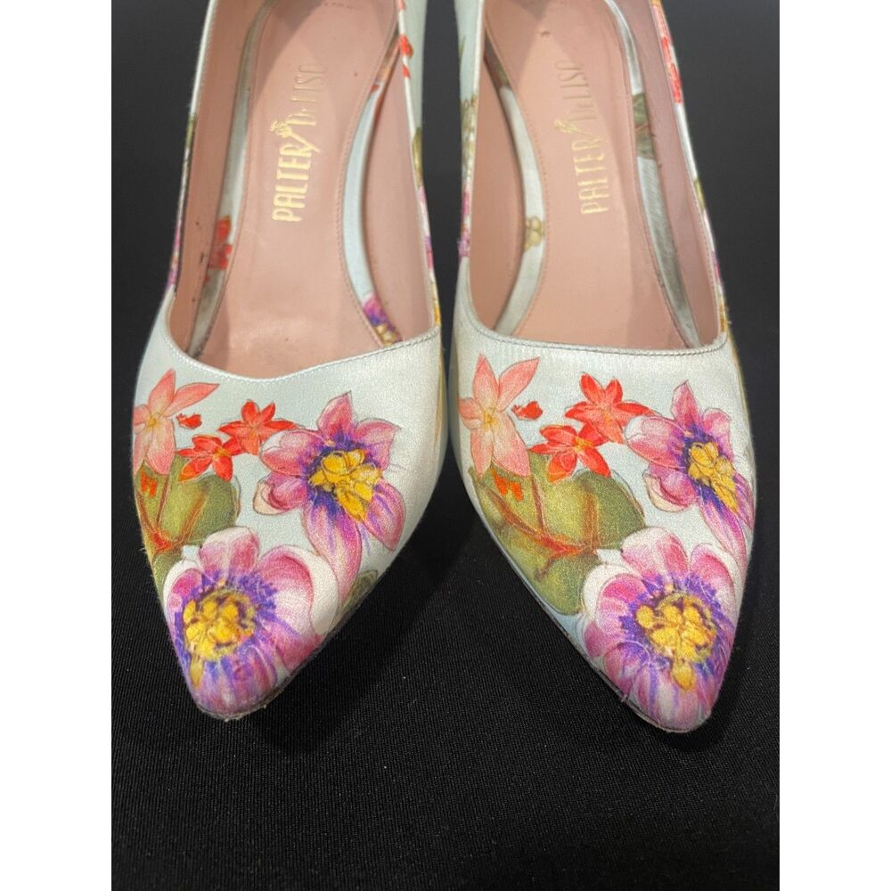 ~ Palter DeLiso 39 Monet Floral Silk Pump Size IT Italy Italian Heels Stiletto
